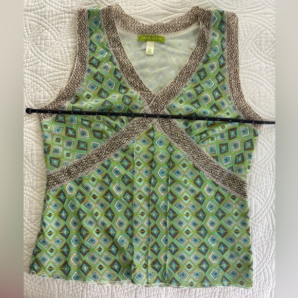 Vintage Sheer Bohemian Y2K inspired Sigrid Olsen Green Brown Top Large - Picture 2 of 3